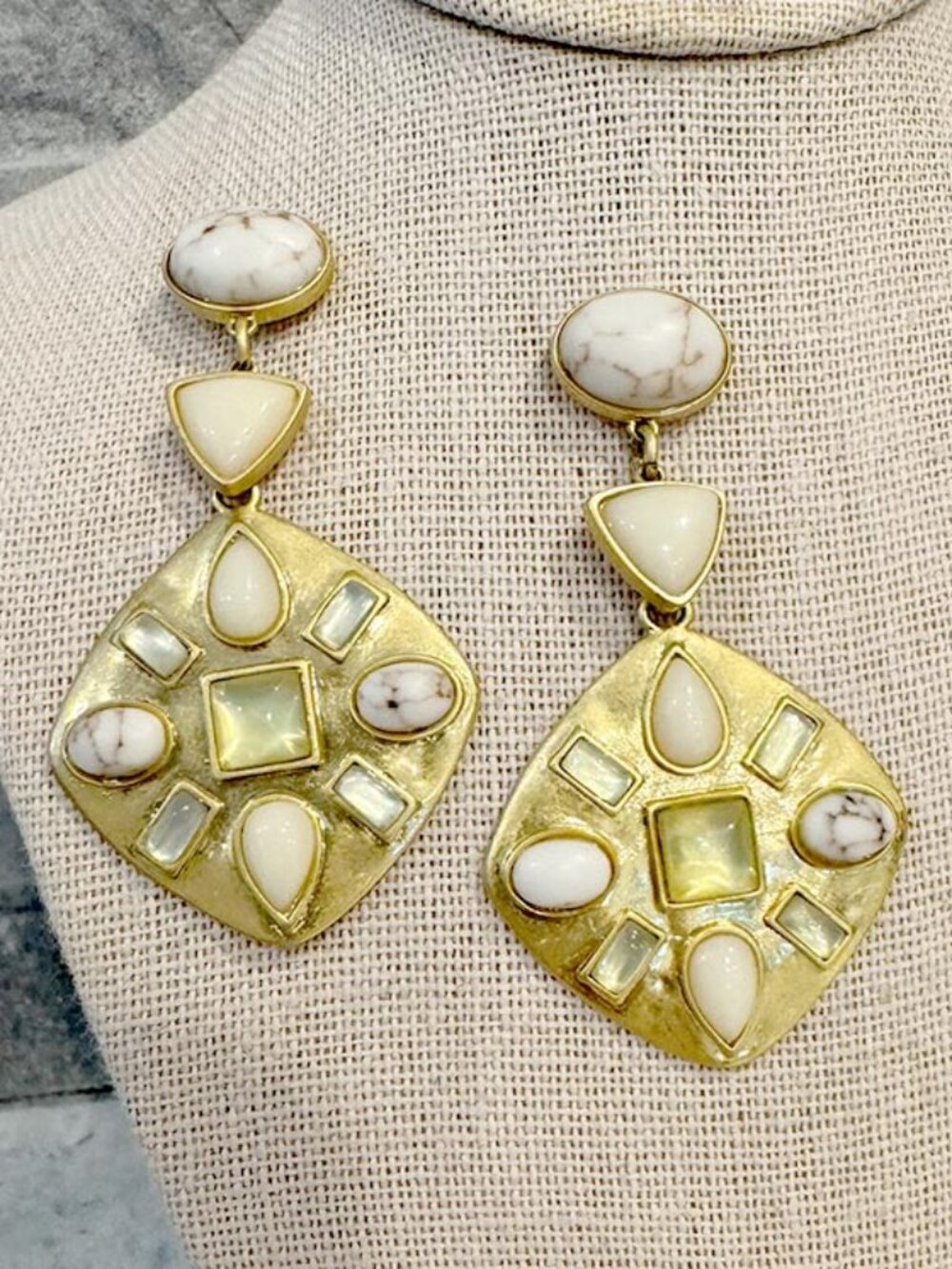 Tala Gold White and Crystal Convertible 2 in 1 Stella & Dot Earrings, 0627